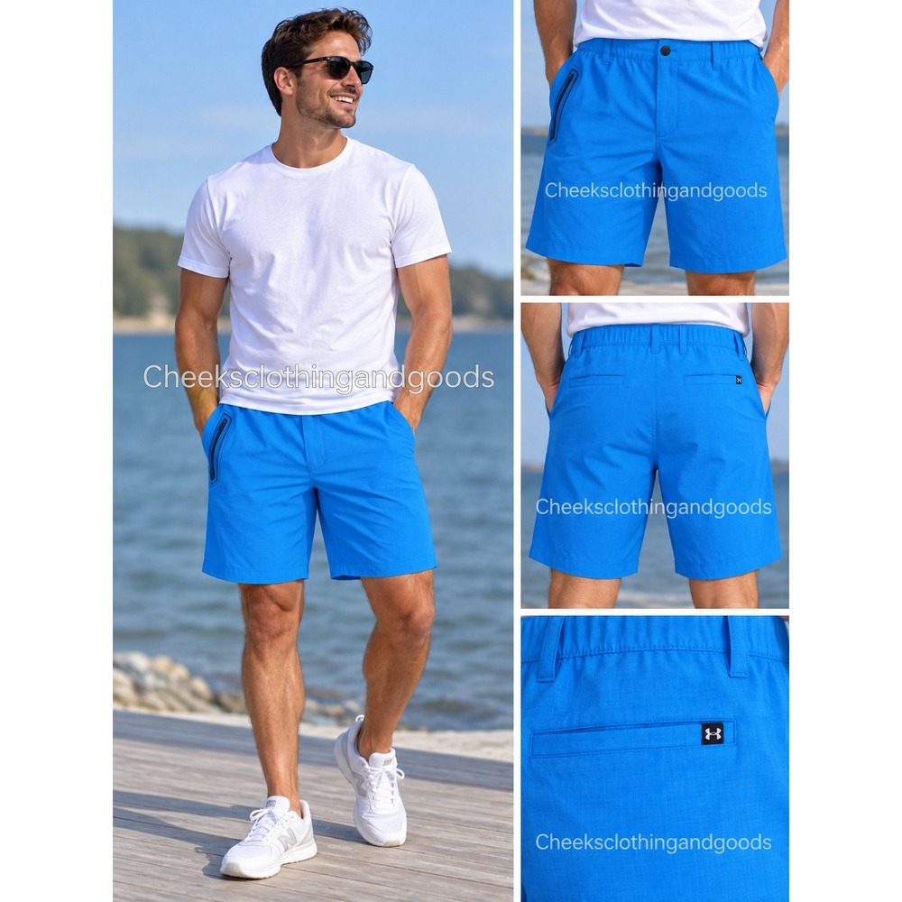 Under Armour Loose Heatgear Golf Shorts Blue Mens Size 42 Active Performance